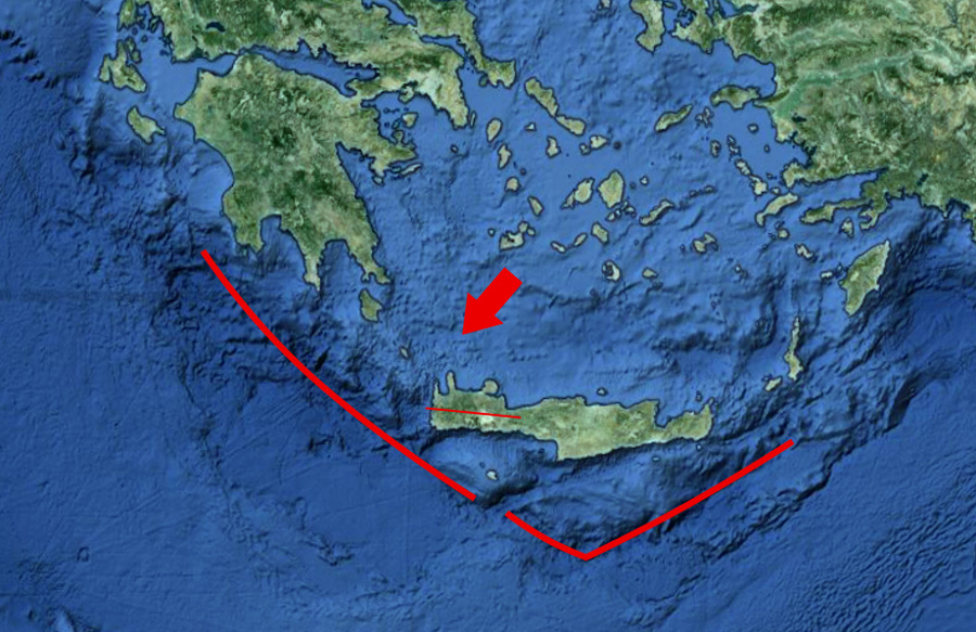 The arc of tectonic plates underneath Crete